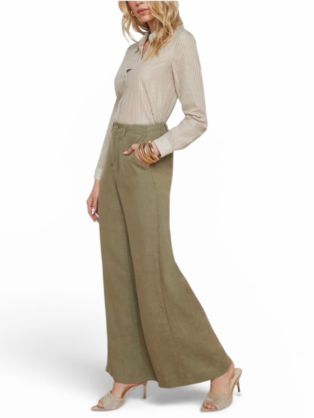 NWT L'AGENCE Linen  Wide-Leg Pants  - Taupe